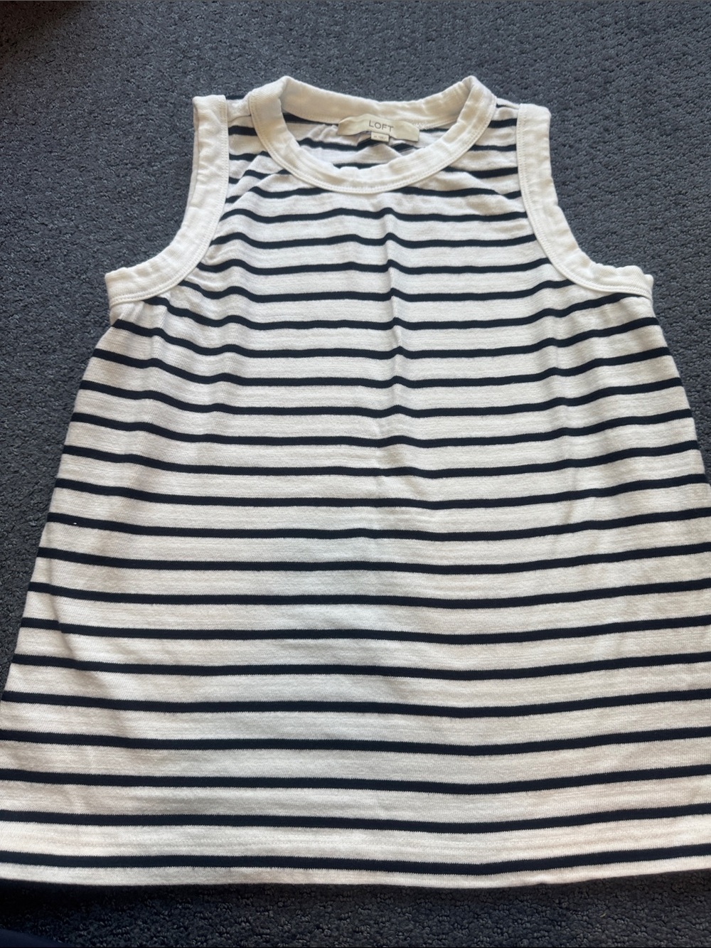 LOFT White and Navy Striped Sleeveless Tank Top heavy cotton